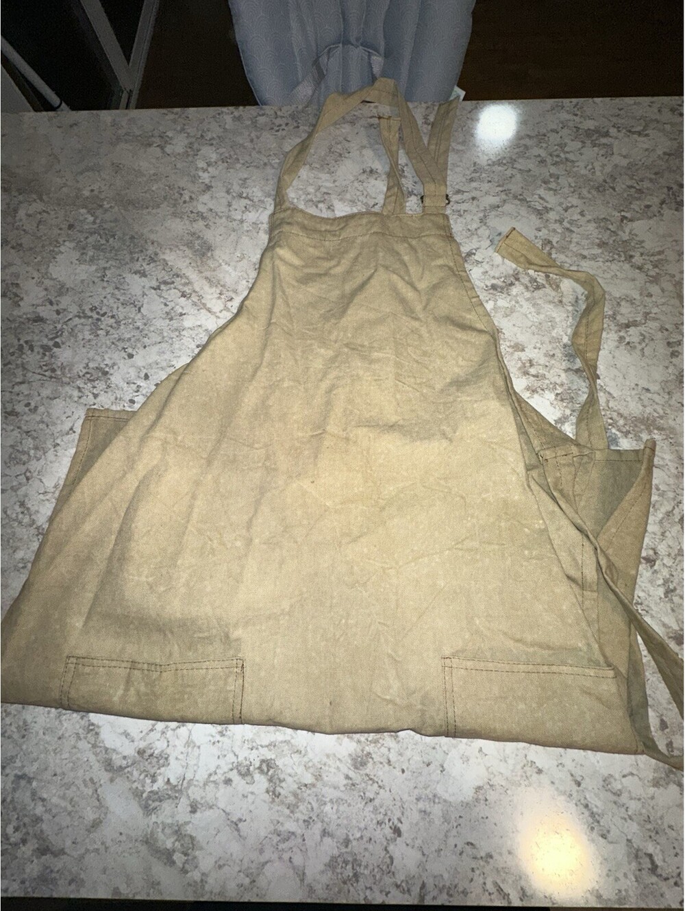 Hobby Lobby Beige Cotton Bib Apron 35 x 25 in Solid Plain w/ 2 Pockets
